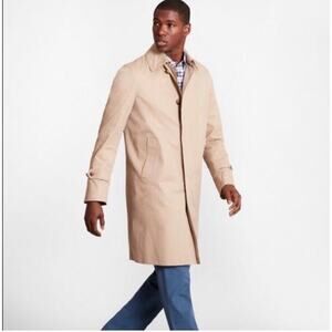 Lands’ End Men’s Beige Button Up Collared Lightweight Long Trench Rain Coat XL